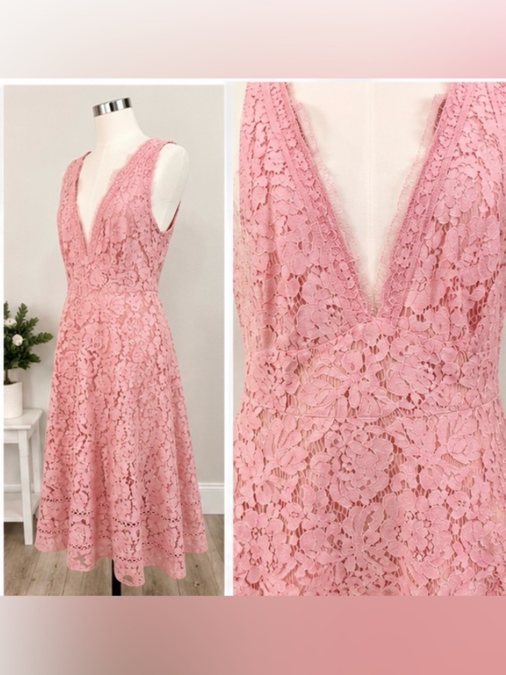 Lulu's Dusty Rose Lace V-Neck Midi Dress